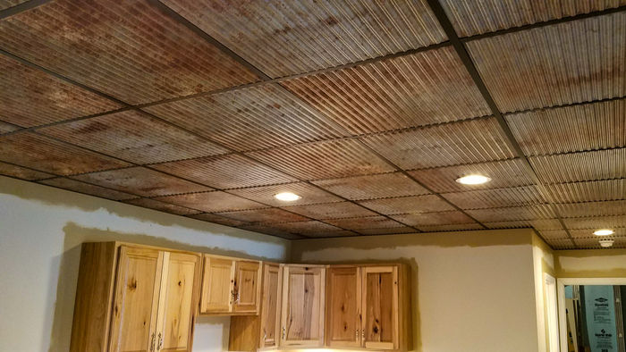Old Tin Roof used as a 2x2 Kitchen Ceiling Tile